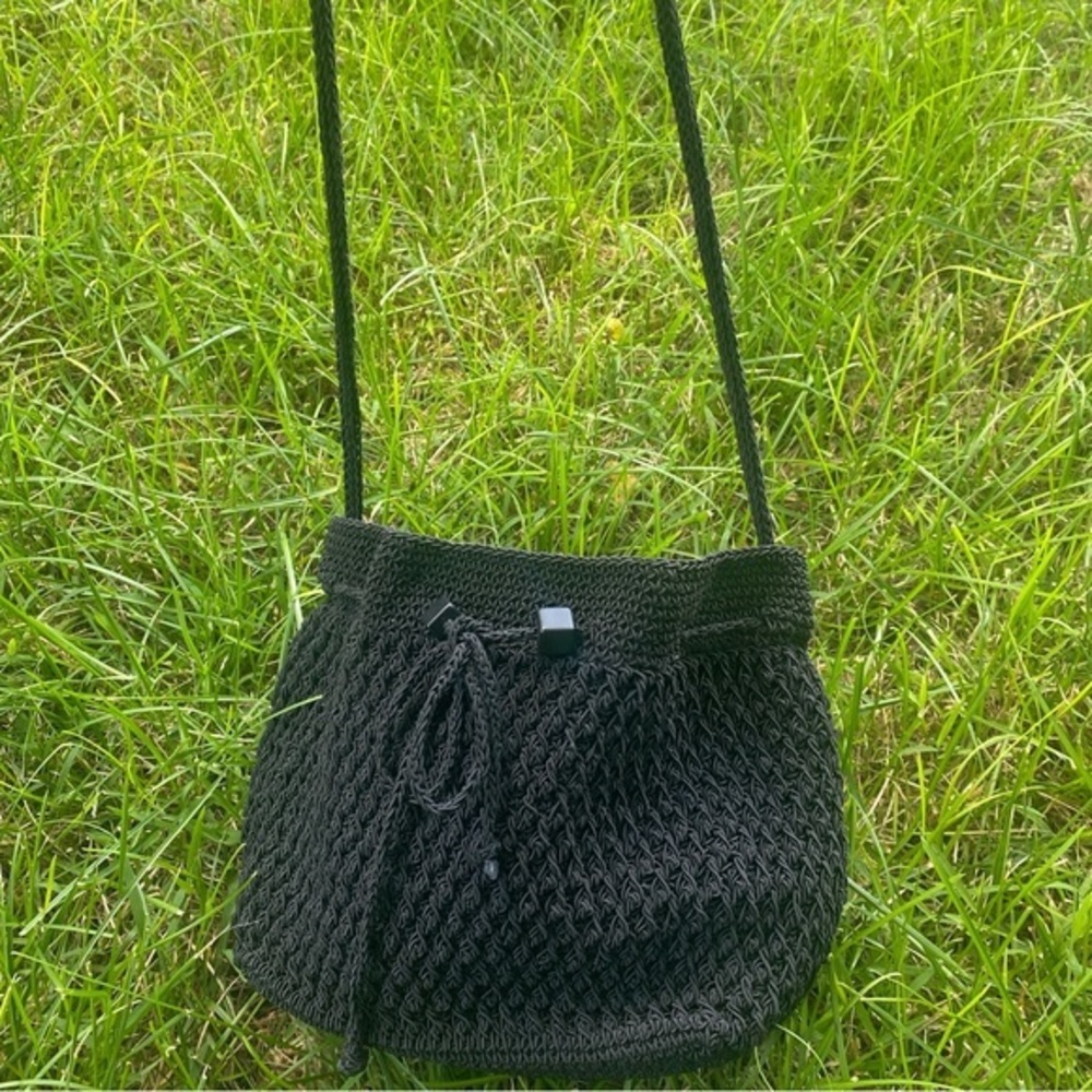 Liz Claiborne mini black crochet crossbody tote purse